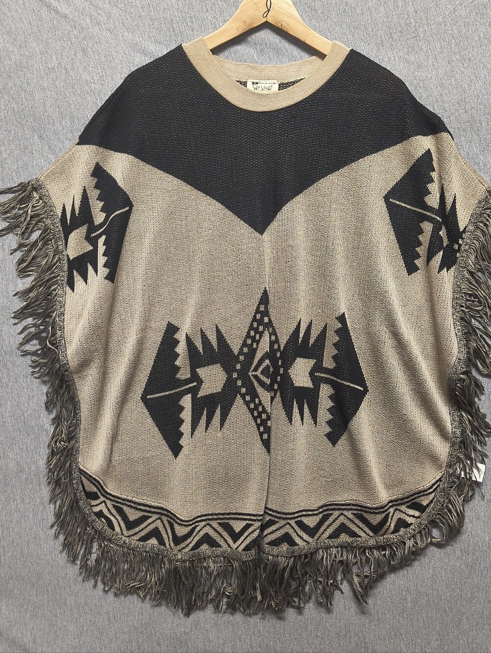 Say What Tribal Fringe Poncho – Tan/Black (M)